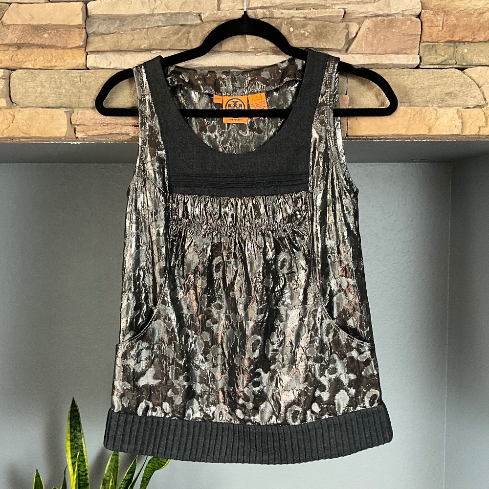 Tory Burch Metallic Going Out Party Top Event Holiday Cocktail Animal Black 2